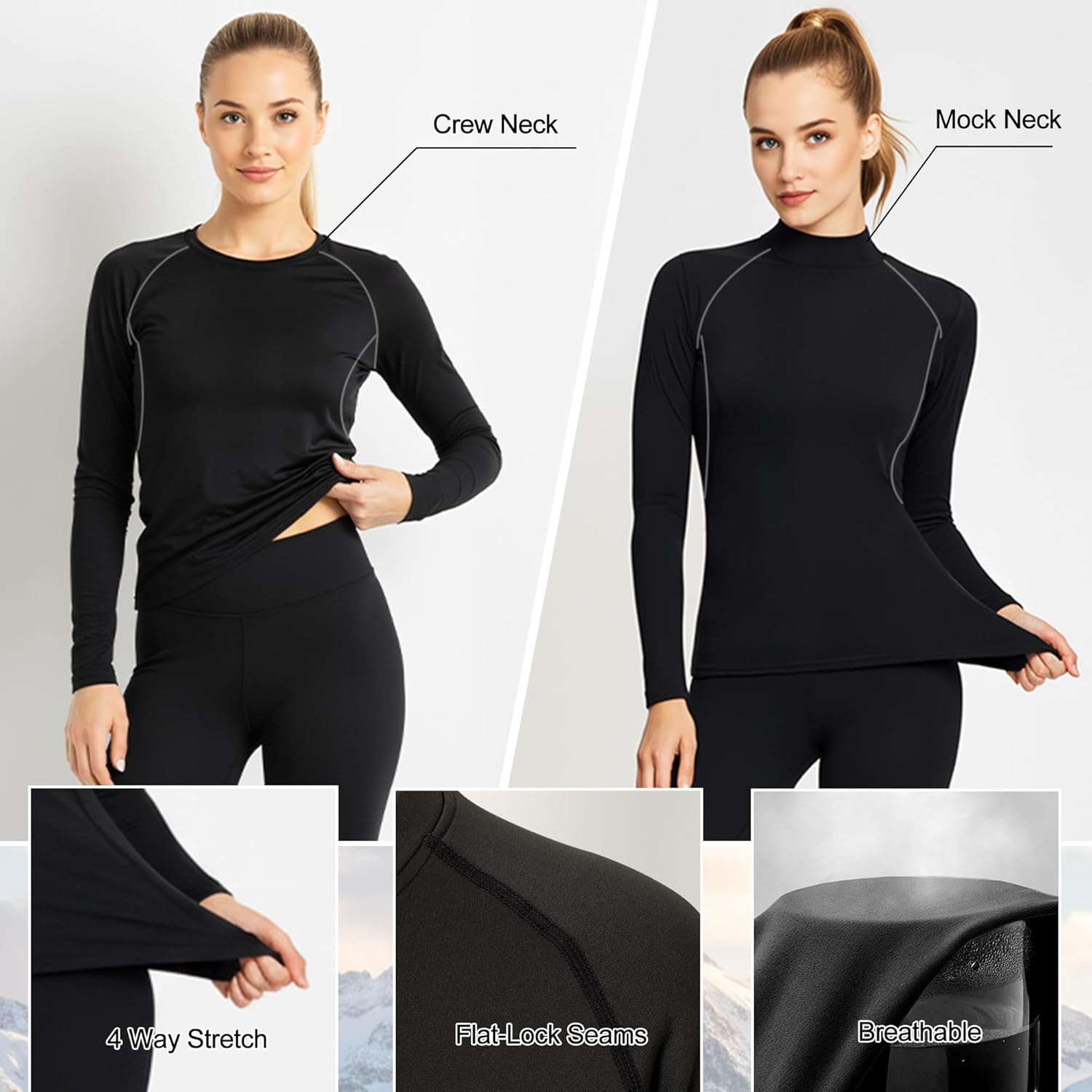 Coume 4 Pack Women Thermal Compression Shirts Fleece Lined Athletic Tops Long Sleeve Workout Base Layer Slim Fit Winter Tops - Image 3
