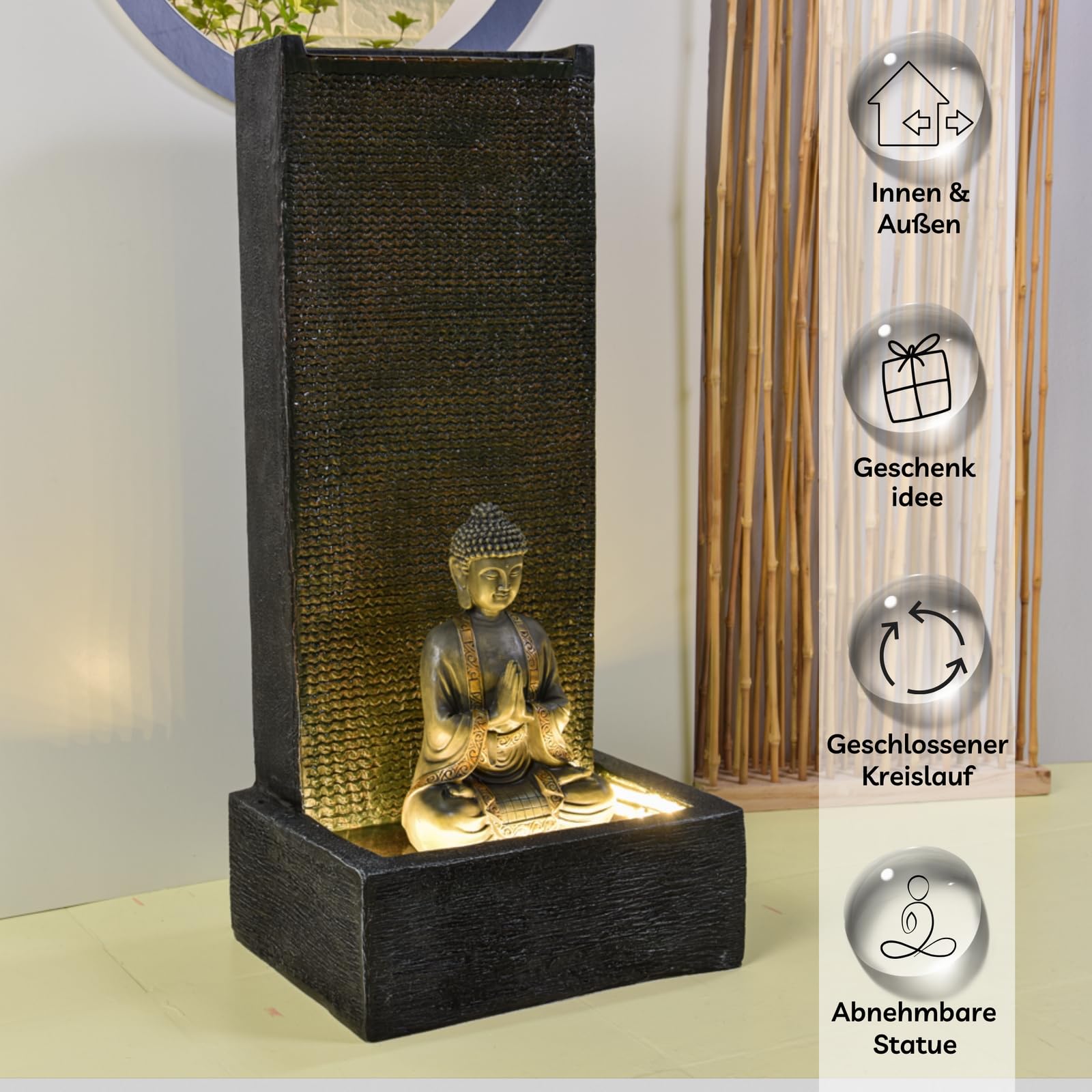 Zen Light SCFRGMB XL Buddha Außen- und Innenbrunnenwasserwand, 100cm Höhe, Schwarz