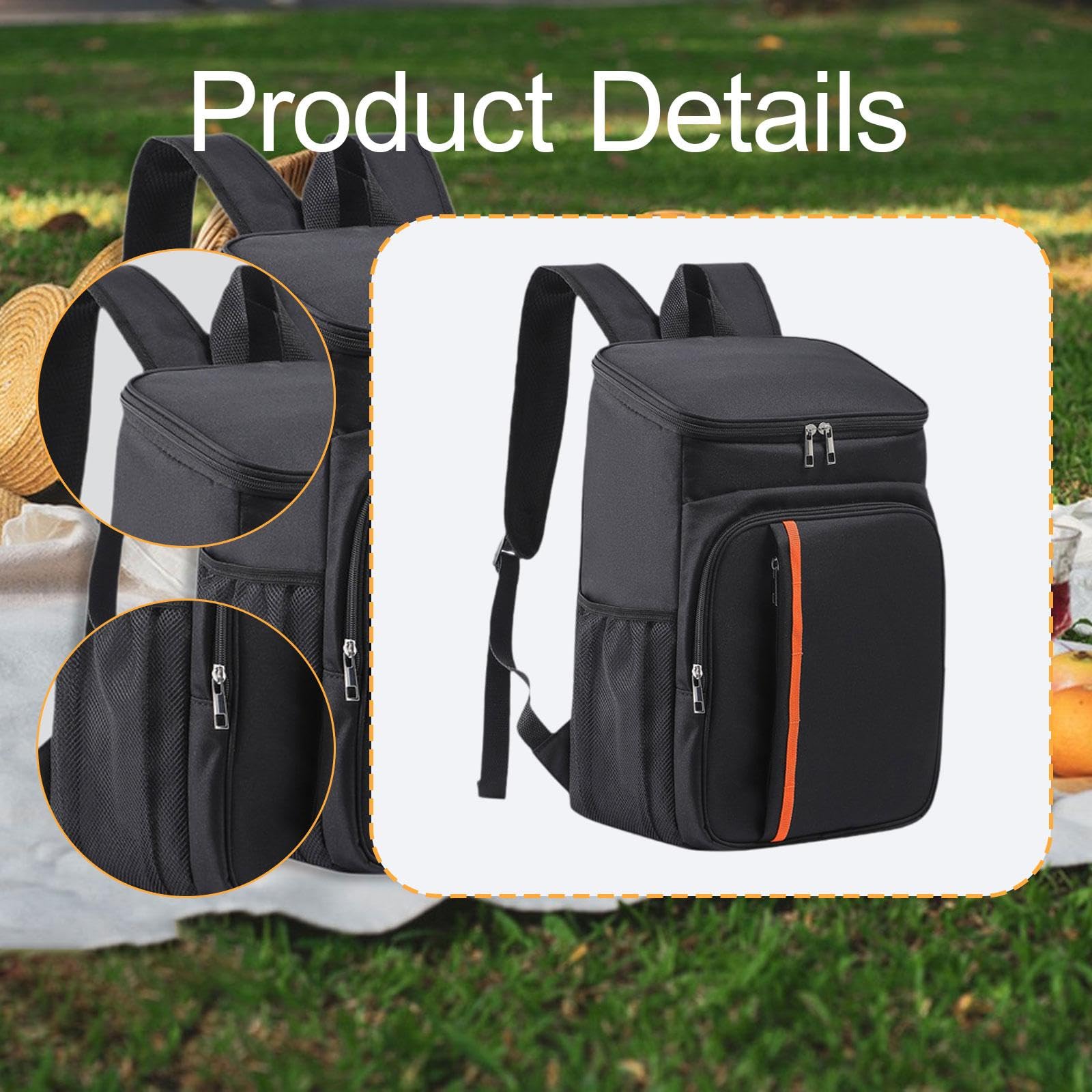 Zaino Termico a Prova di Perdite, Borsa Frigo Grande Oxford, Accessori per Picnic, Spiaggia, Campeggio, Nero