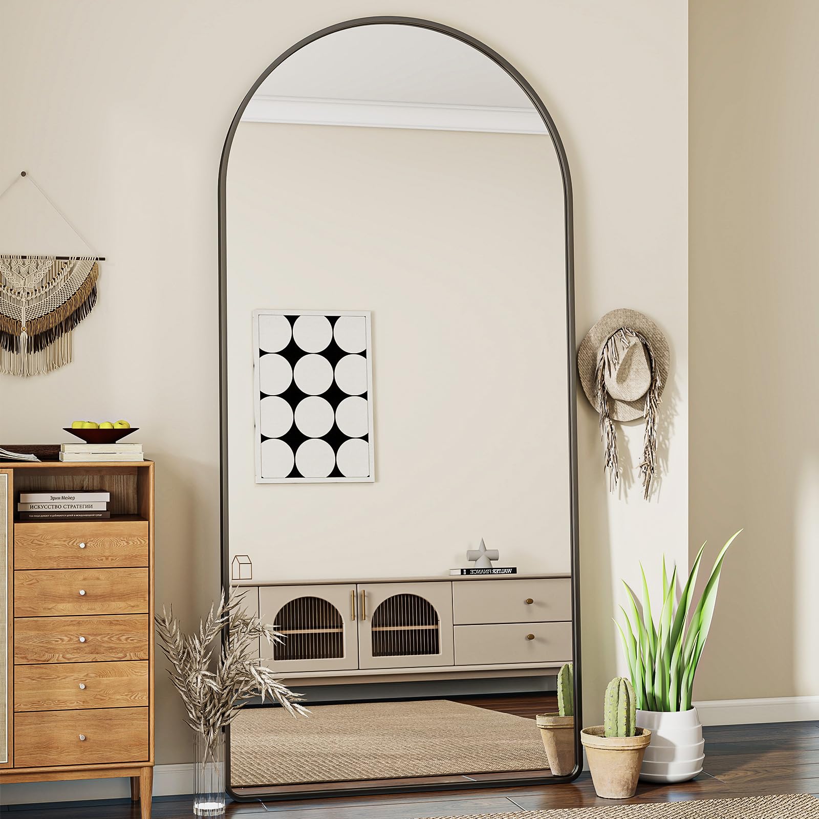Miroir Pleine Longueur Bombé sur Pied 76 x 171 cm Noir Koonmi