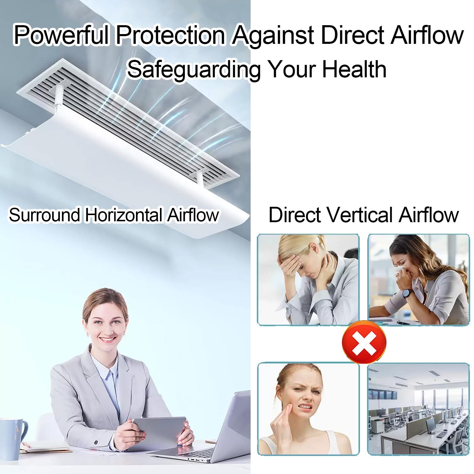 Deflettore Aria Condizionata 20cm Senza Fori, Regolabile Anti Flusso Diretto Condizionatori a Soffitto per Bocchette Alette(103cm/40.6in)