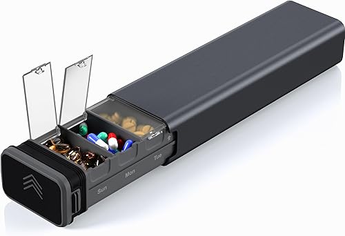 Pastillero de metal semanal de 7 días, pastillero diario de aluminio premium, lindo pastillero portátil, pastillero de gran capacidad para