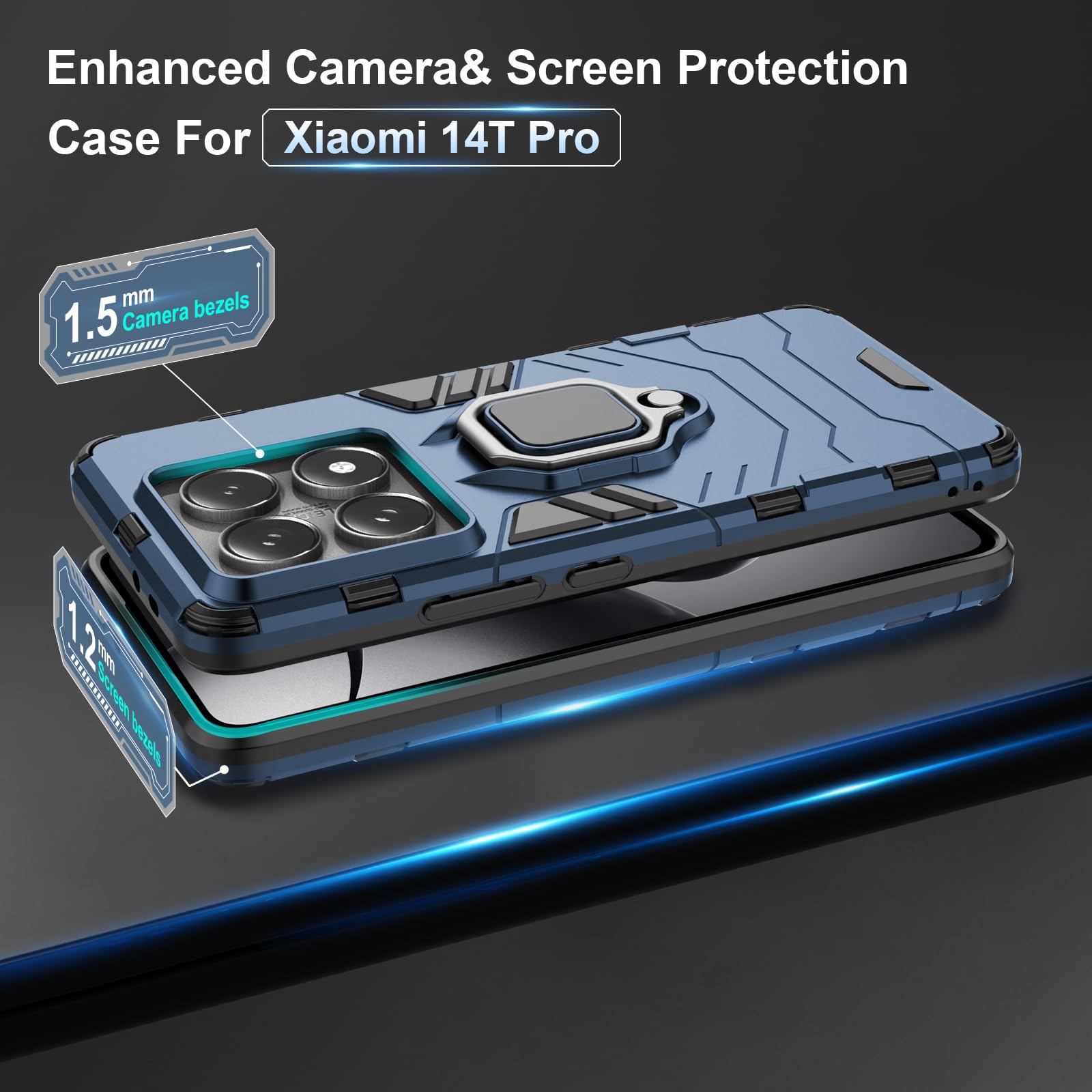 Funda para Xiaomi Redmi Note 15 Pro 5G, Carcasa Antigolpes con Soporte anular metálico, Case Protectora de Grado Militar, Azul — view 458