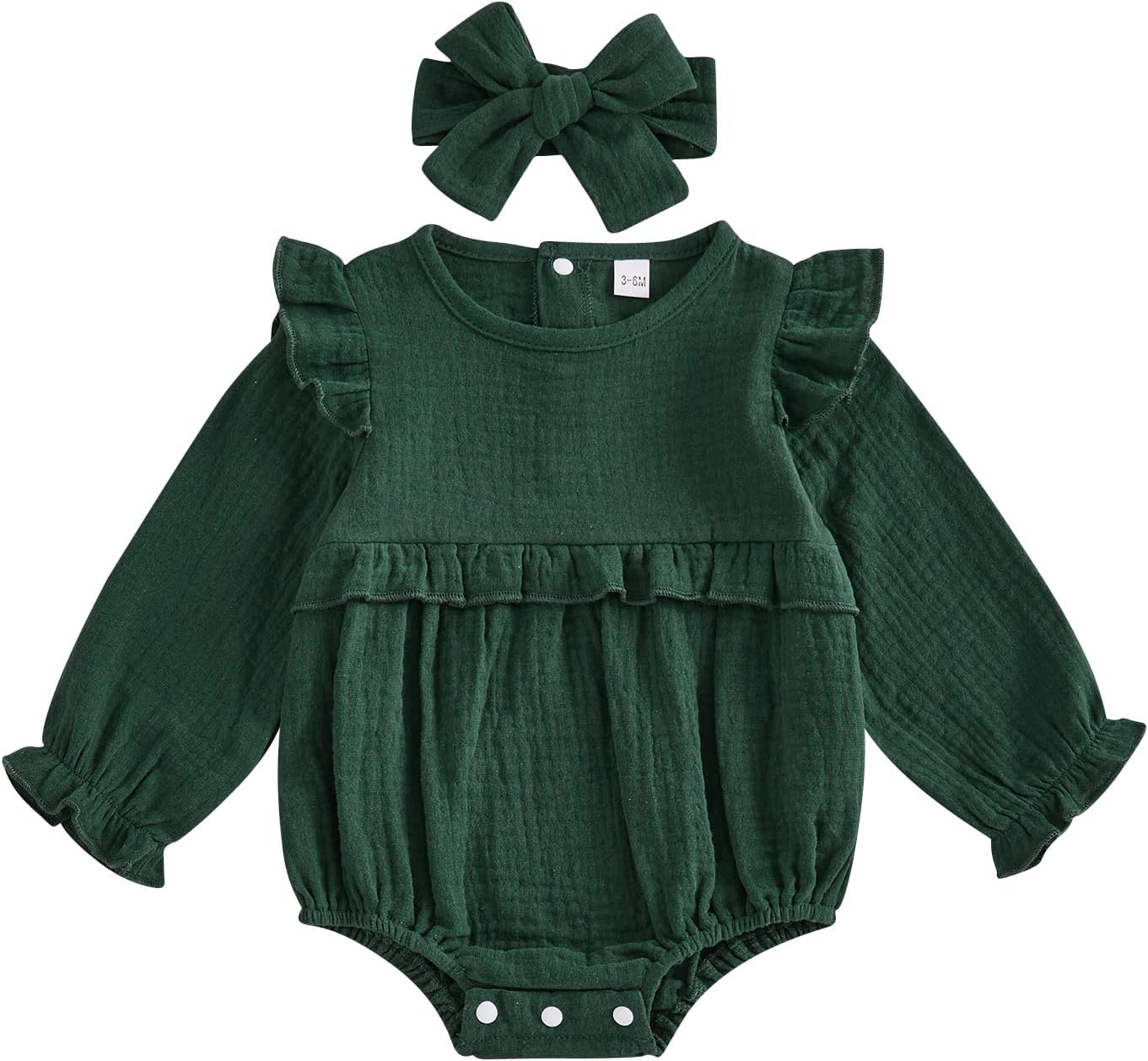 Newborn Infant Baby Girl Clothes Cotton Linen Long Sleeve Smocked Bubble Romper Ruffle Bodysuit Jumpsuit Fall Outfit