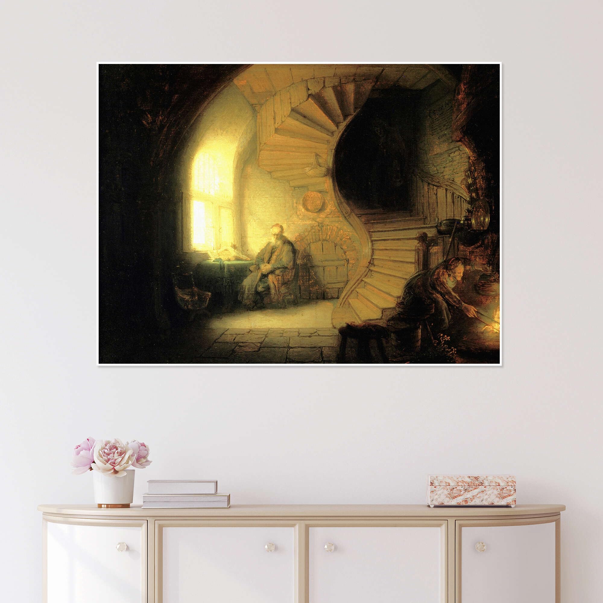 Posterlounge Filosofo in meditazione Poster | 130 x 100 cm di Rembrandt van Rijn Quadri Decorazione per pareti