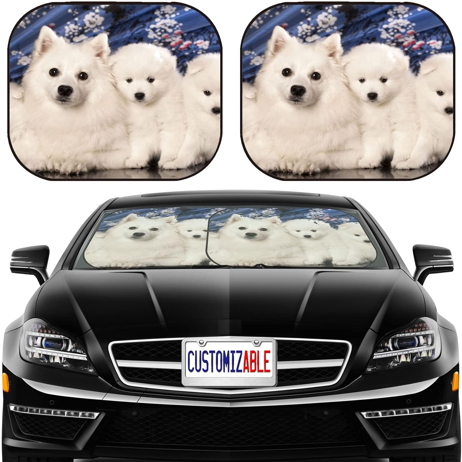 MSD Car Sun Shade Windshield Sunshade Universal Fit 2 Pack, Block Sun Glare, UV and Heat, Protect Car Interior, Image ID: Dog and Puppies Japanese Spitz Image 23179807 Stain Resistance Col