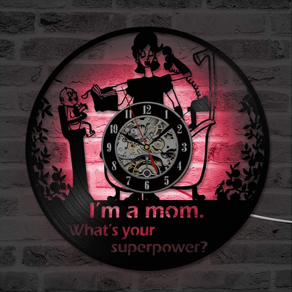 ELD 30 cm Happy Mother's Day LED zegar płyta winylowa dekoracja ścienna okrągły pusty kreatywny unikalny wiszący zegar najlepszy prezent dla naszej super mamy dzień dziecka prezent sztuka ściana