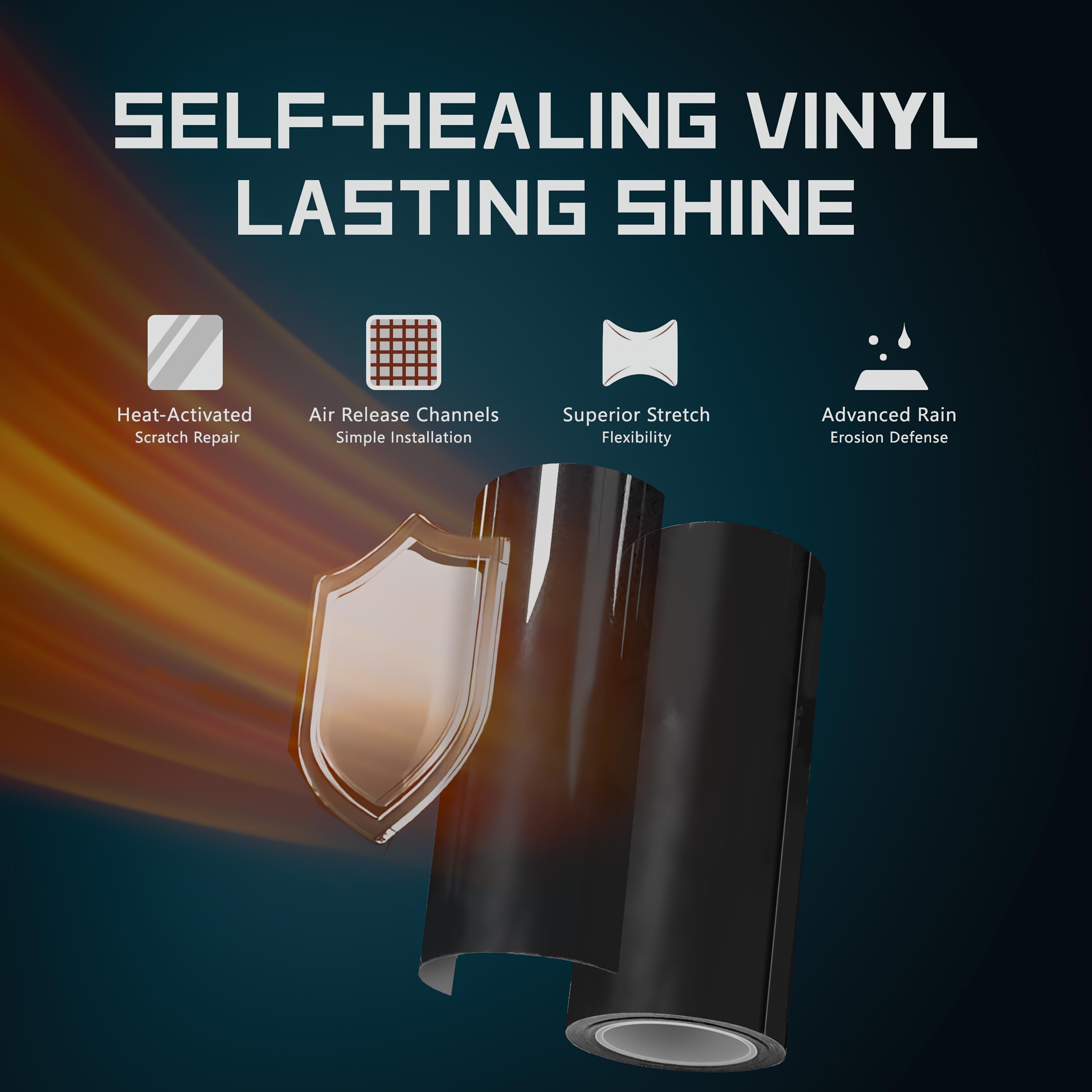 PBEE Scratch Heat Repair High Gloss Piano Black Premium Vinyl Roll for Car Wrap, Vehicle, Moto, Furniture (2ft x 5ft)