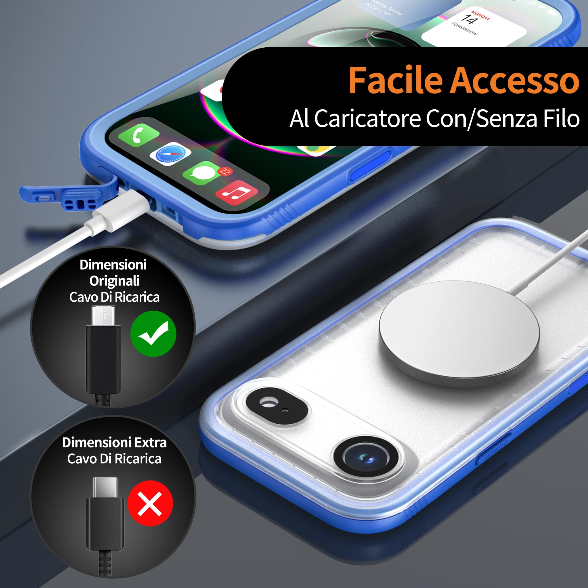 Cozycase Cover TOP 360 Antiurto IP68 Impermeabile Per iPhone Air | Indistruttibile Rugged Militare, Subacquea Waterproof Anti Urto Resistente Antipolvere, Custodia Integrale Doppia Case. Blu
