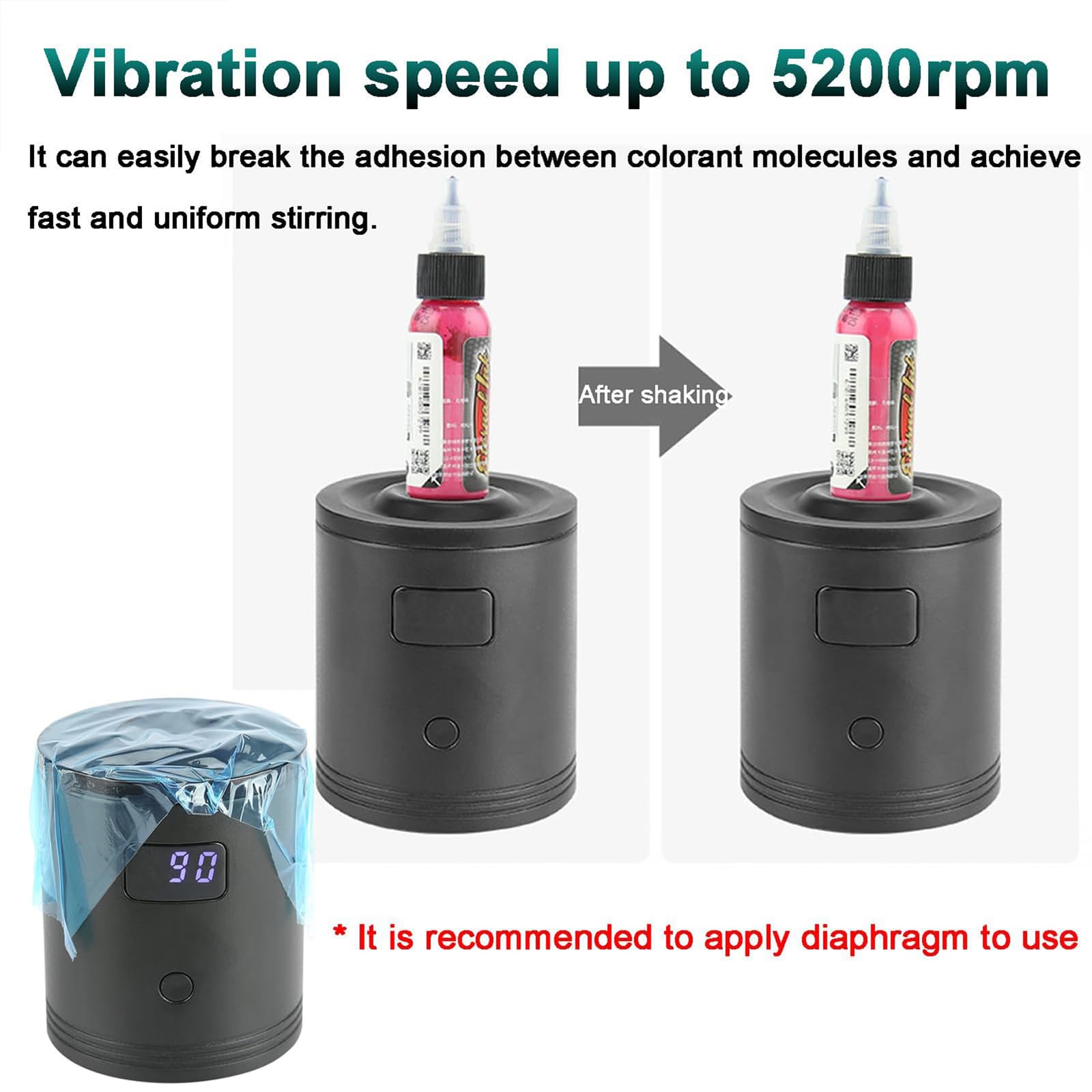 Vortex - Mezclador de tinta eléctrico de 5200 RPM con mezcla de doble dirección, control de 3 velocidades, base de succión antideslizante para una rápida mezcla de esmalte de uñas y pigmentos