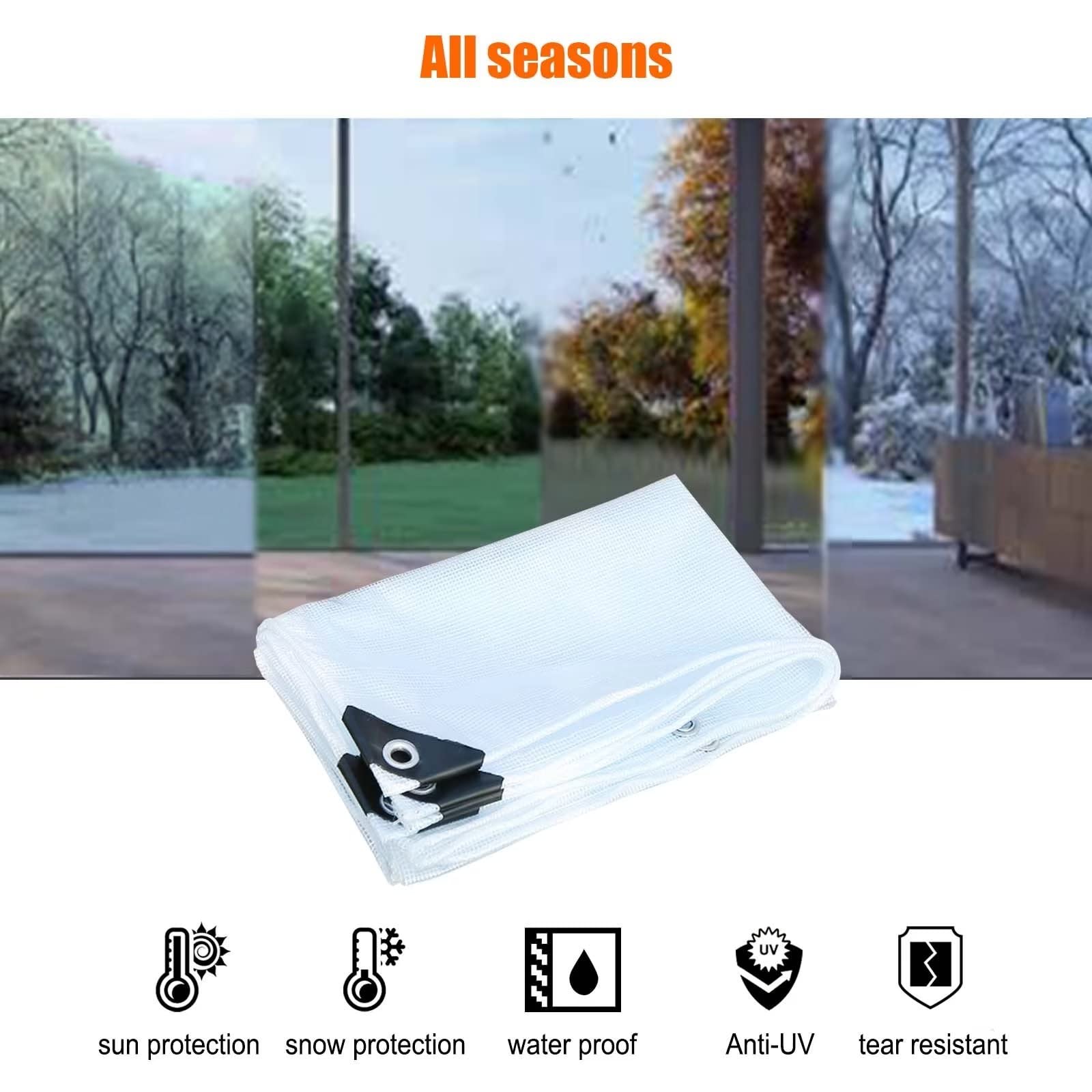 Telo Telone Telone in PVC Bianco Trasparente Multiuso con Occhielli 200g/㎡ Resistente ai raggi UV Copertura Impermeabile per Uso Esterno Ideale per Balconi, Capannoni e Tende (1 m x 3 m)