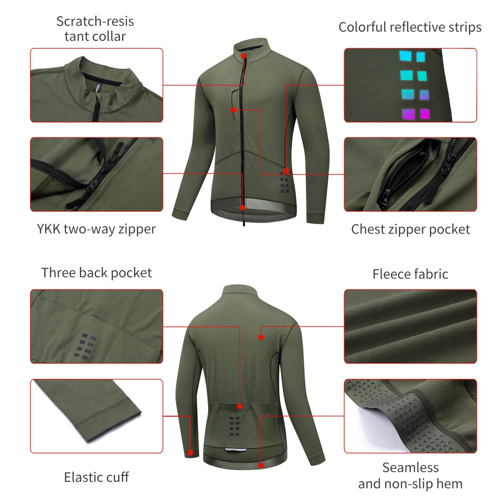 Chaqueta de Ciclismo para Hombre, Resistente al Viento Transpirable Chaqueta para Exteriores Softshell de Invierno Polar Reflectante Chaqueta Deportiva