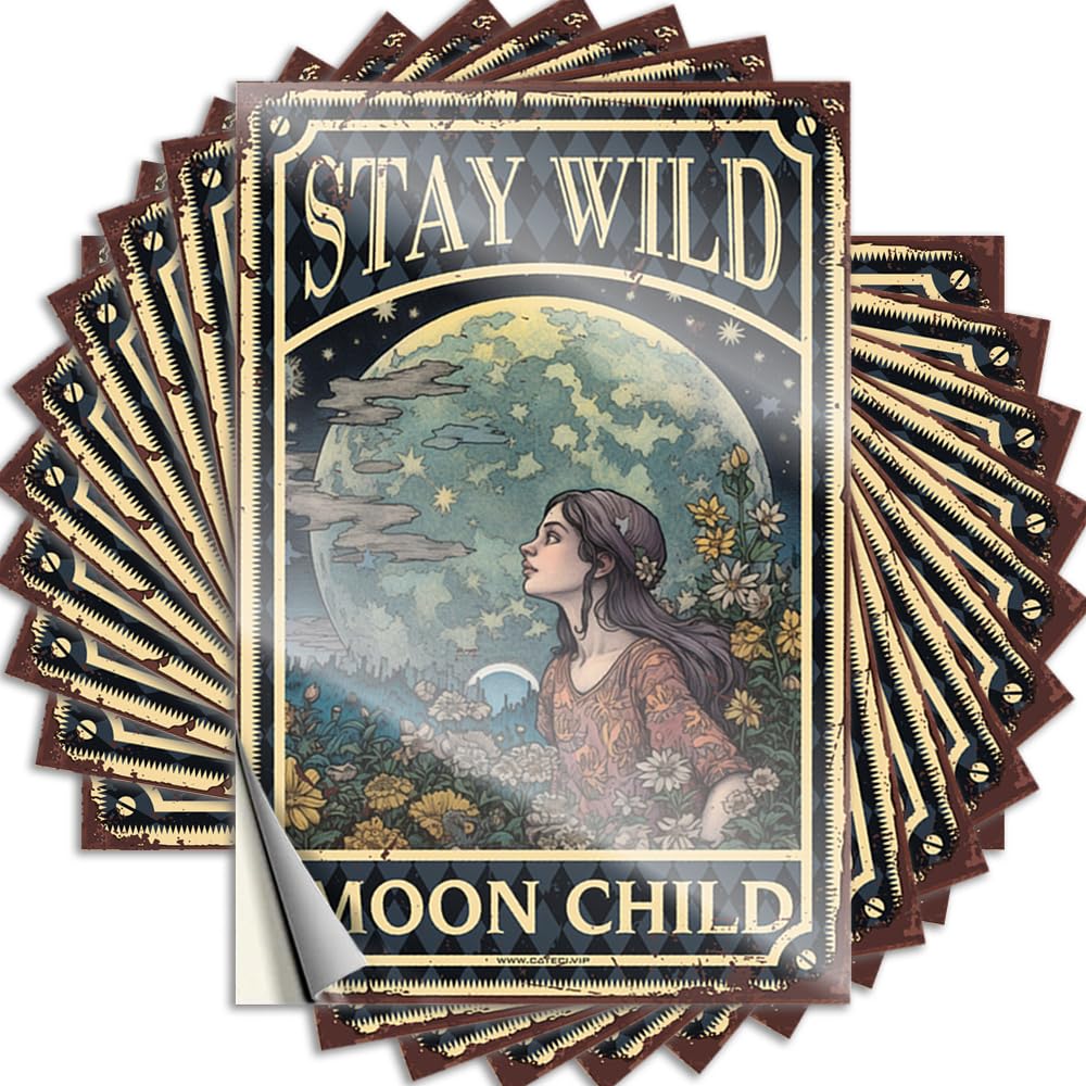 Stay Wild Moon Child Tattoos Halloween Self Adhesive | Funky Bumper Vinyl Sticker Pack for Coffee(12X18CM)