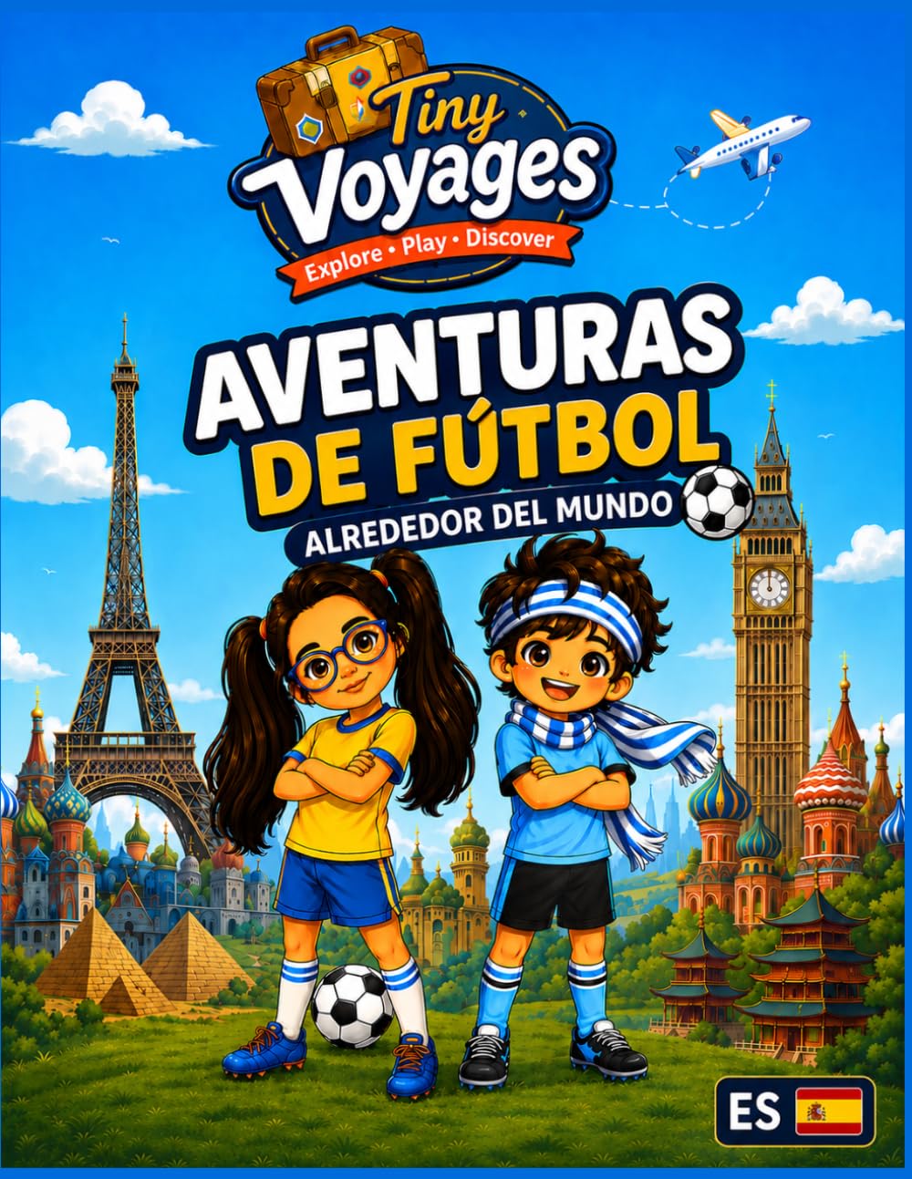 Aventuras de fútbol alrededor del mundo: Libro de Colorear Fútbol y Cuaderno de Actividades para Niños | Camisetas, Banderas y Sopas de Letras de Selecciones del Mundo (Edades 6-10) (Tiny Voyages)