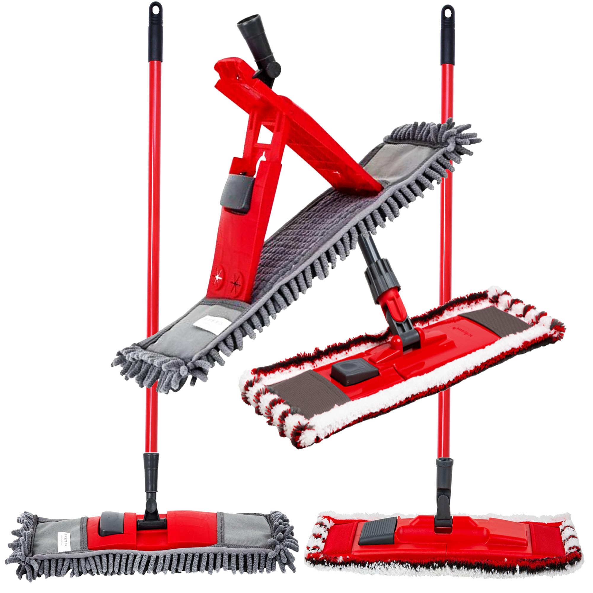 Microfibre Flat & Noodle Head Floor Mops For Cleaning Floors Wet or Dry Dust Mop For Laminate, Vinyl, Tile, Bathroom & Kitchen Mops (Noodle Mop Head & Long Handle, 1 Mop)