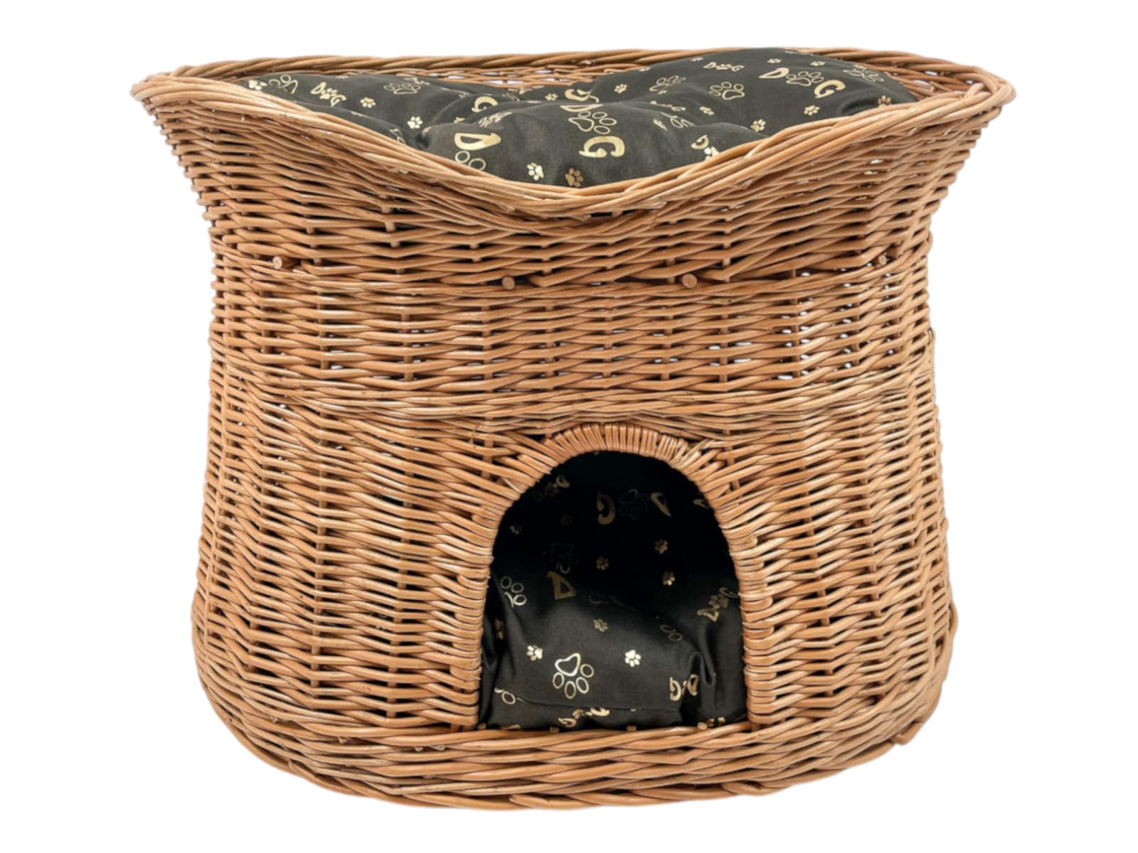Cat Basket for Sleeping - Indoor Cat Kennel - Size XL: 70 cm Oval - Willow Cat Cave - Two Tier Dog - or Cat Bed with Washable Cushions in Dark Brown - Natural Basket Colour — image 1