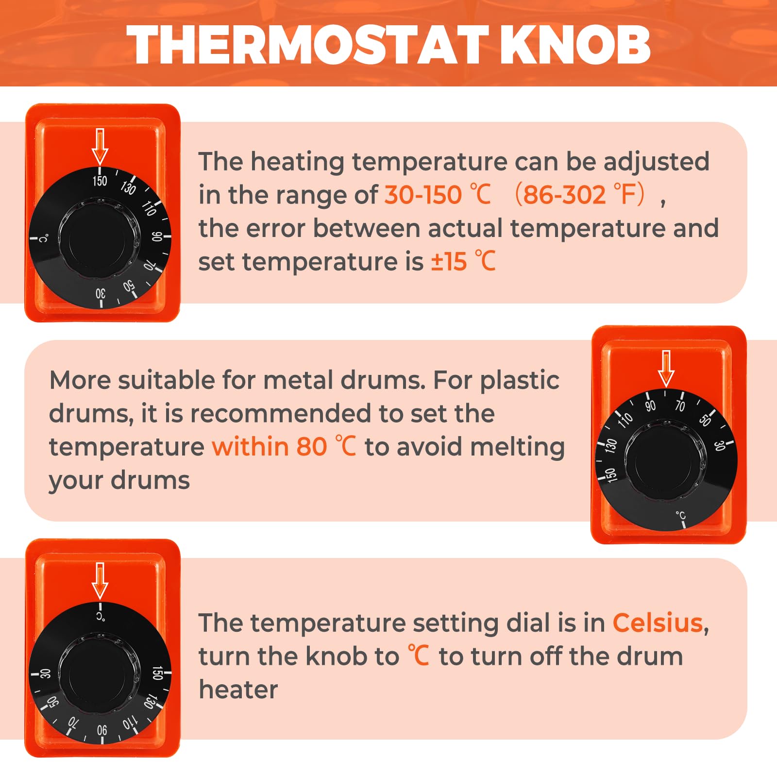 YJINGRUI Calentador de barril de metal, 2000 W, 200 L/55 gal, calentador de barril de metal con termostato de 30 – 150 °C, bandas calefactoras para calentar barriles de aceite, tanques y tubos (174 cm