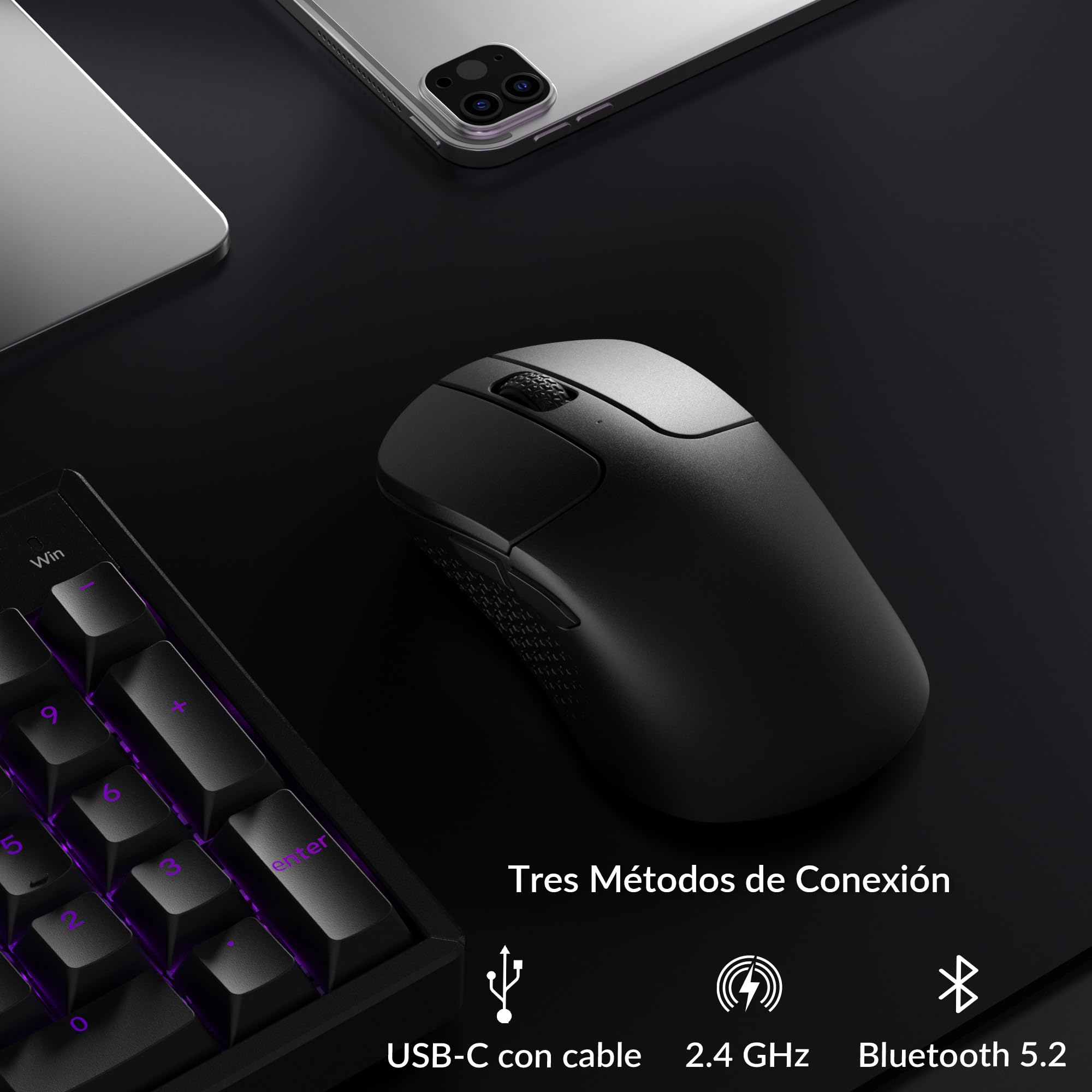 Keychron M3 Mini Ratón Inalámbrico Programable, 2,4 GHz/Bluetooth 5.2 / Cable, Sensor PixArt 3311, 12.000 dpi, hasta 125 Horas de batería, Ligero y ergonómico, para Windows, Mac y Linux – Negro