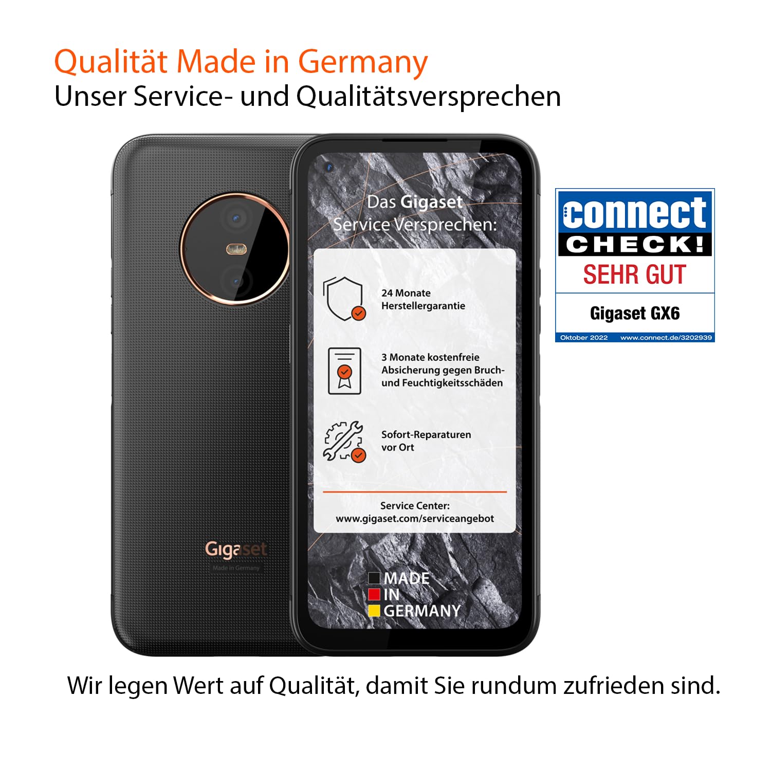 Gigaset GX6 - Outdoor Smartphone 5G - Militärstandard - staub- & wasserdicht IP68 - 6,6" FHD+ Display mit Gorilla Glass - 128GB+6GB RAM - 50MP Kamera - Schnellladen, Made in Germany, Titanium Black