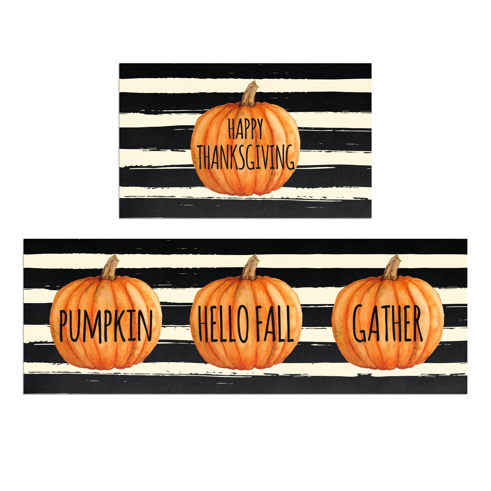 Photo 1 of HOLVDENG Fall Pumpkin Kitchen Mat Set of 2 Non Slip Thick Kitchen Rugs and Mats for Floor Comfort Standing Mats for Kitchen, Sink, Office, Laundry, 17"x47"+17"x28"