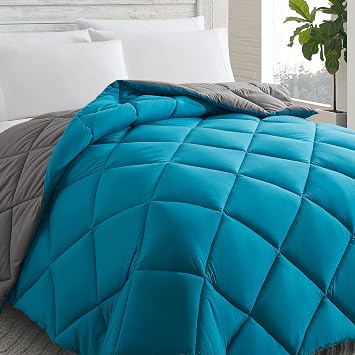 Down Alternative Comforter Algiers Blue/Dark Grey Queen Size - Duvet Insert | 88x92 inches, Soft Bed Comforter, Luxury,Hotel,Breathable bedding, Reversible,Winter Summer Warm