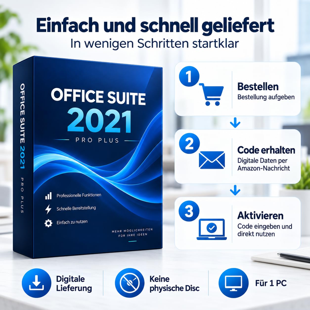 Geeignet für Office Suite 2021 Professional Plus – Digitale Lizenz – Für 1 PC – Online-Aktivierung – Schnelle Lieferung über Amazon-Nachricht
