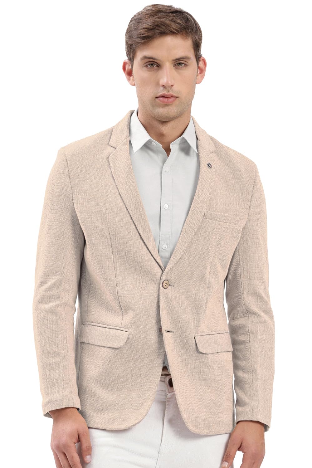 showoffff Men's Beige Single-Breasted Slim Fit Blazer with Notched Lapel-EX-3021-1_Beige-picture-10