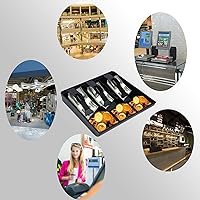 Vista 6 de Caja registradora para cajón, bandeja de dinero, caja de almacenamiento, 3 billetes, 3 compartimentos para monedas (color negro)