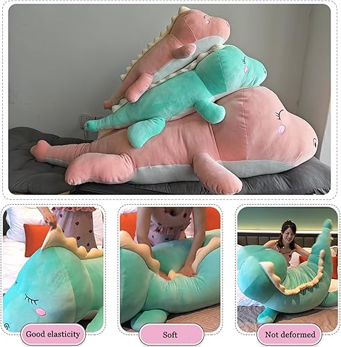 Miniatura 7 de Juguete de peluche de dinosaurio, suave almohada corporal de dinosaurio grande, bonita almohada larga de peluche de dinosaurio para abrazar, cojín