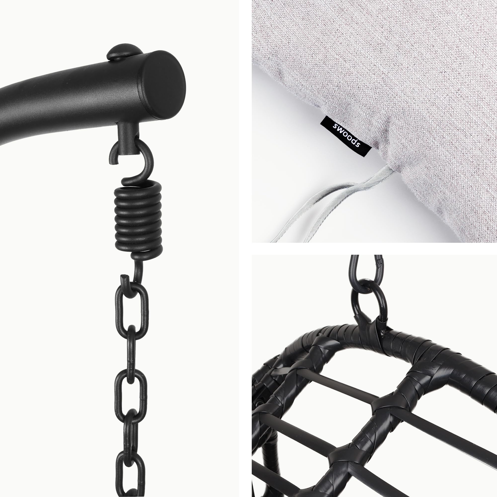 Swoods XXL Silla Colgante de Jardín - para Interior y Exterior - Silla Colgante con Base - Incluye Cojines y Funda Protectora- Resistente a la Intemperie - Carga máxima 150 kg (Gris Claro)