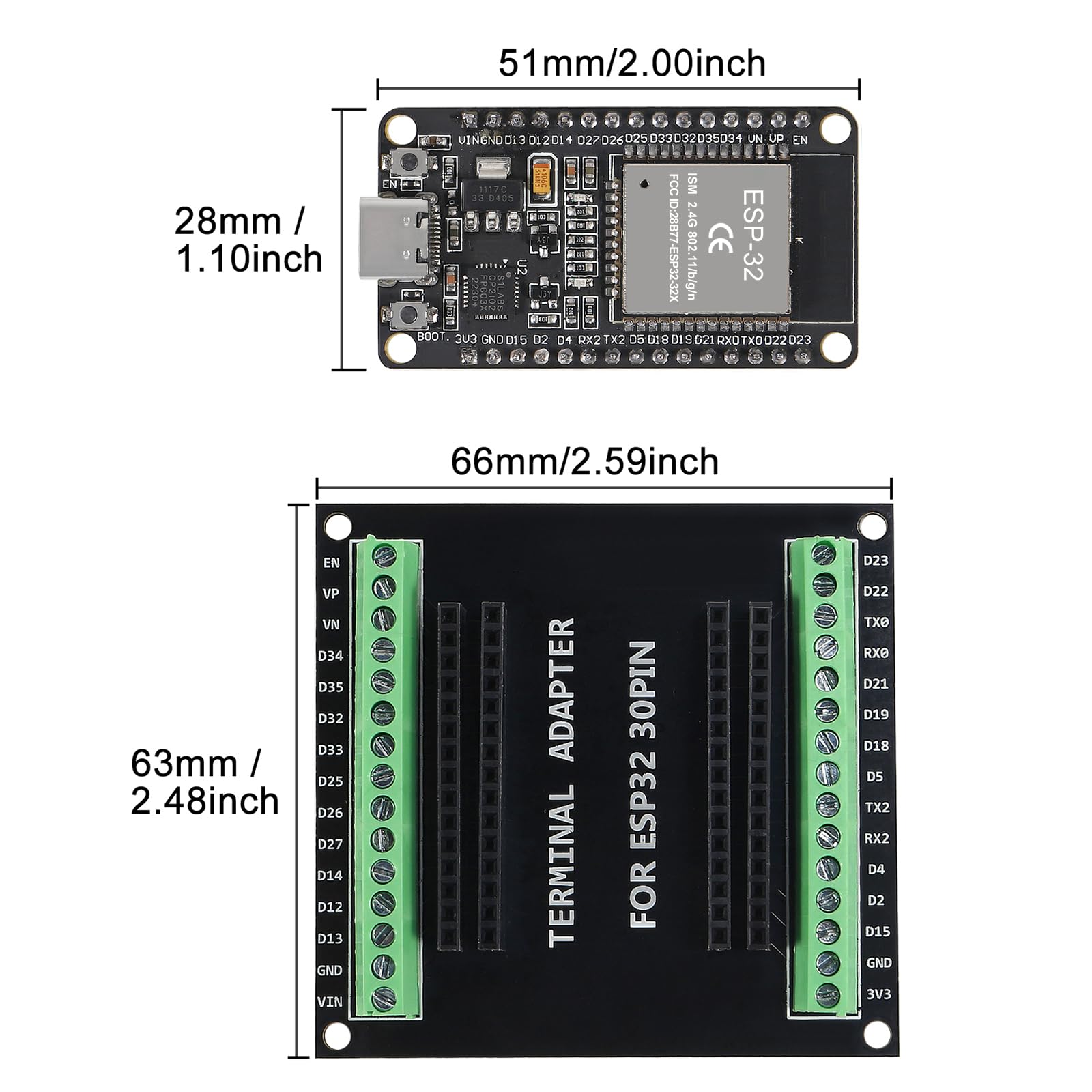 Placa De Darrollo De Microcontrolador P-WROOM-32 Placa De Ruptura De Expansión P32 GPIO 1 En 2 Para Versión Trecha De 38 Pin