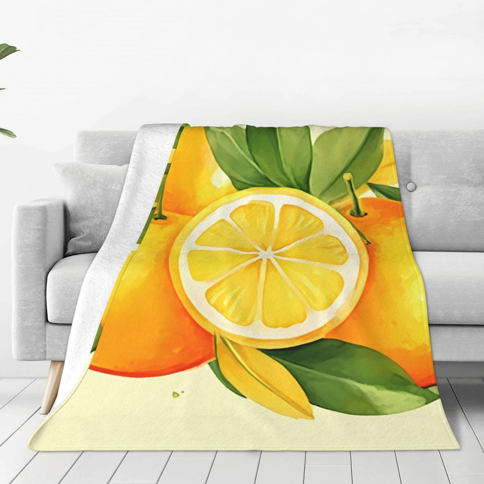 Watercolor Lemon Fruit Throw Blanket for Couch, Plush Fuzzy Soft Flannel Blankets and Throws for Sofa, 80"x60" Bed Blankets for Travel Camping Chair, All Season Warm Fleece Blanket