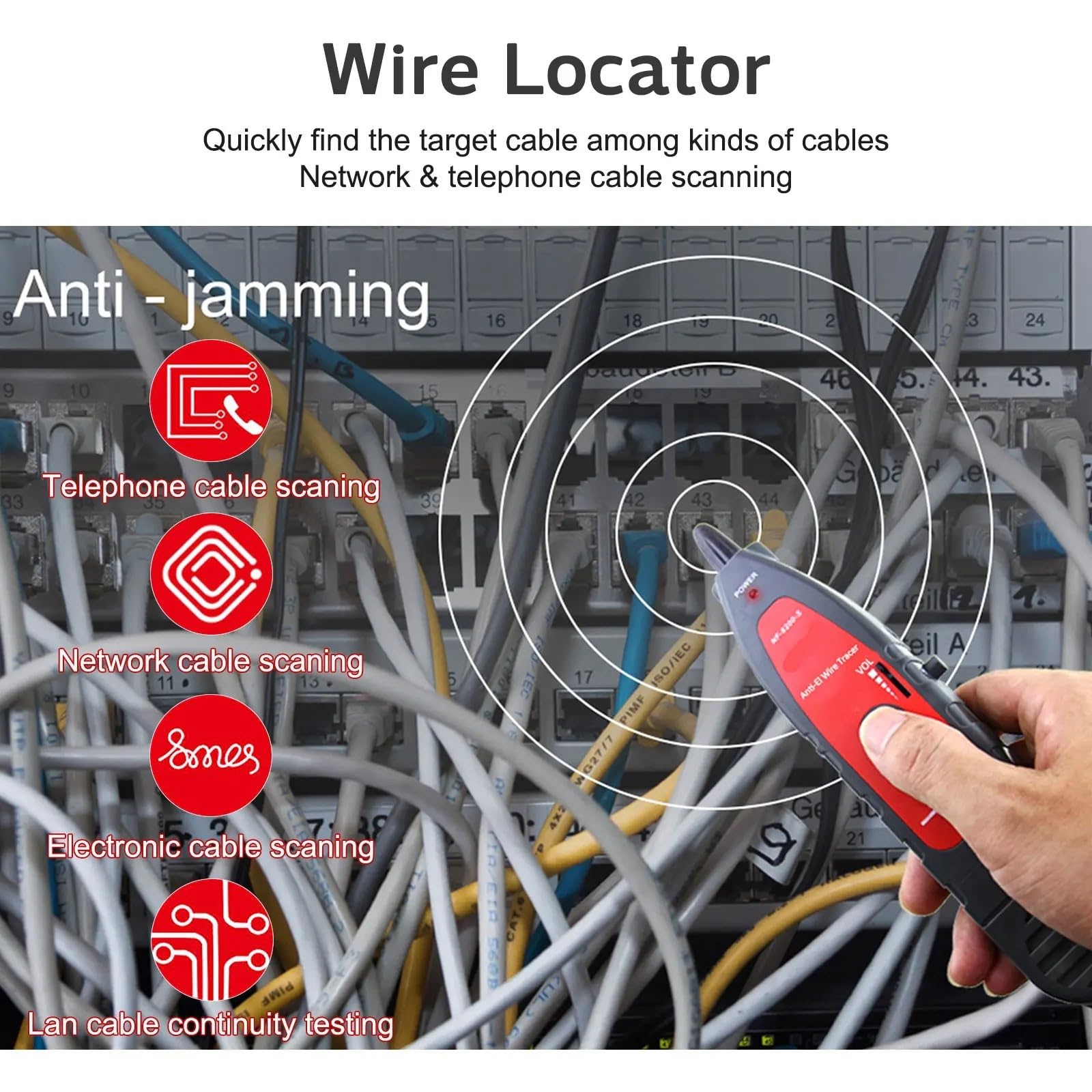 Localizzatore di Cavi, Tester for cavi di rete LAN con display LCD, tester continuità dei, lunghezza del filo ispezione