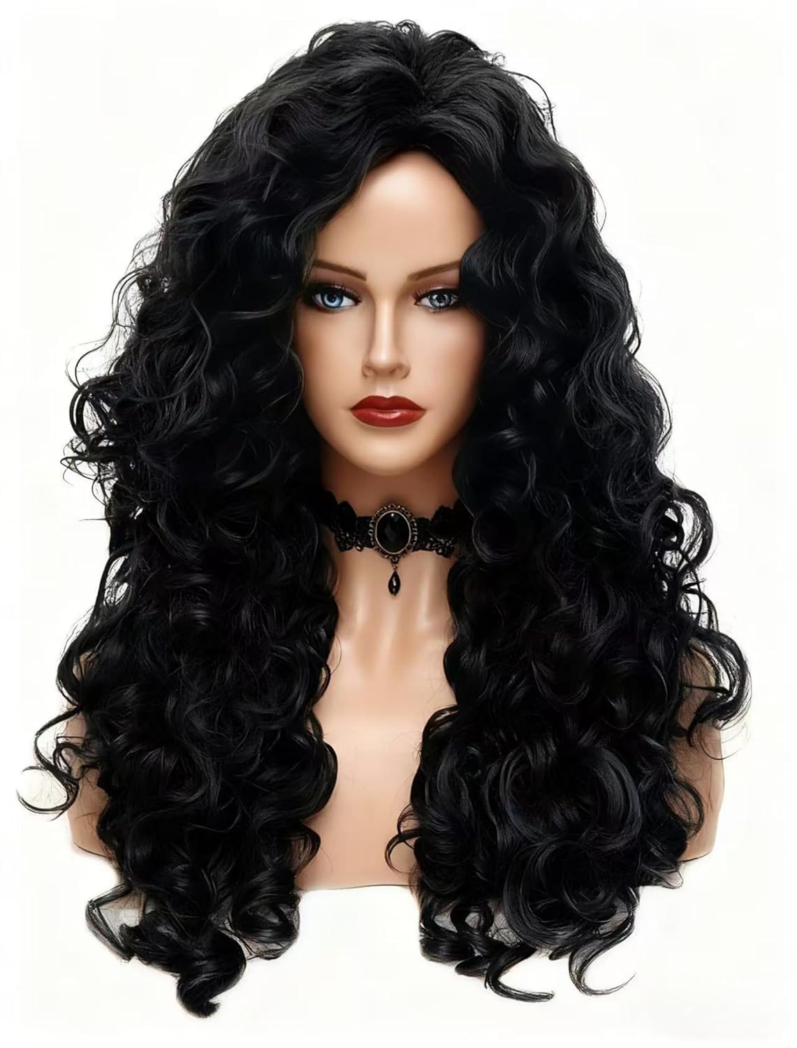 Rugelyss Long Wavy Wigs 28 Inches Natural Black Synthetic Kinky Curly Hair Wig for Women