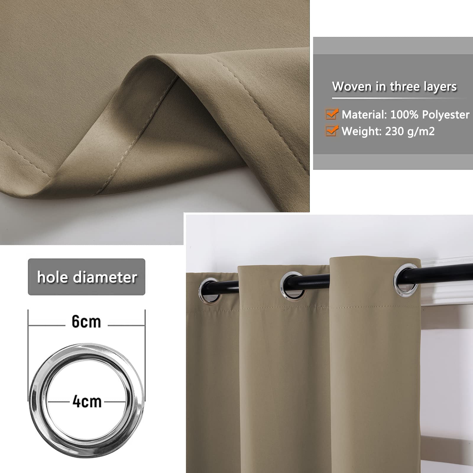 Rideau Porte Occultant 90x120cm Brun Clair, Isolement Thermique Insonorisation
