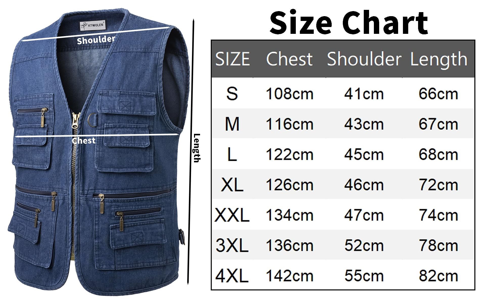 Gilet en Jeans pour Homme Poids Lourd Gilet en Denim de Travail Vintage Veste de Denim Sans Manches Multi Poches Gilet de Moto
