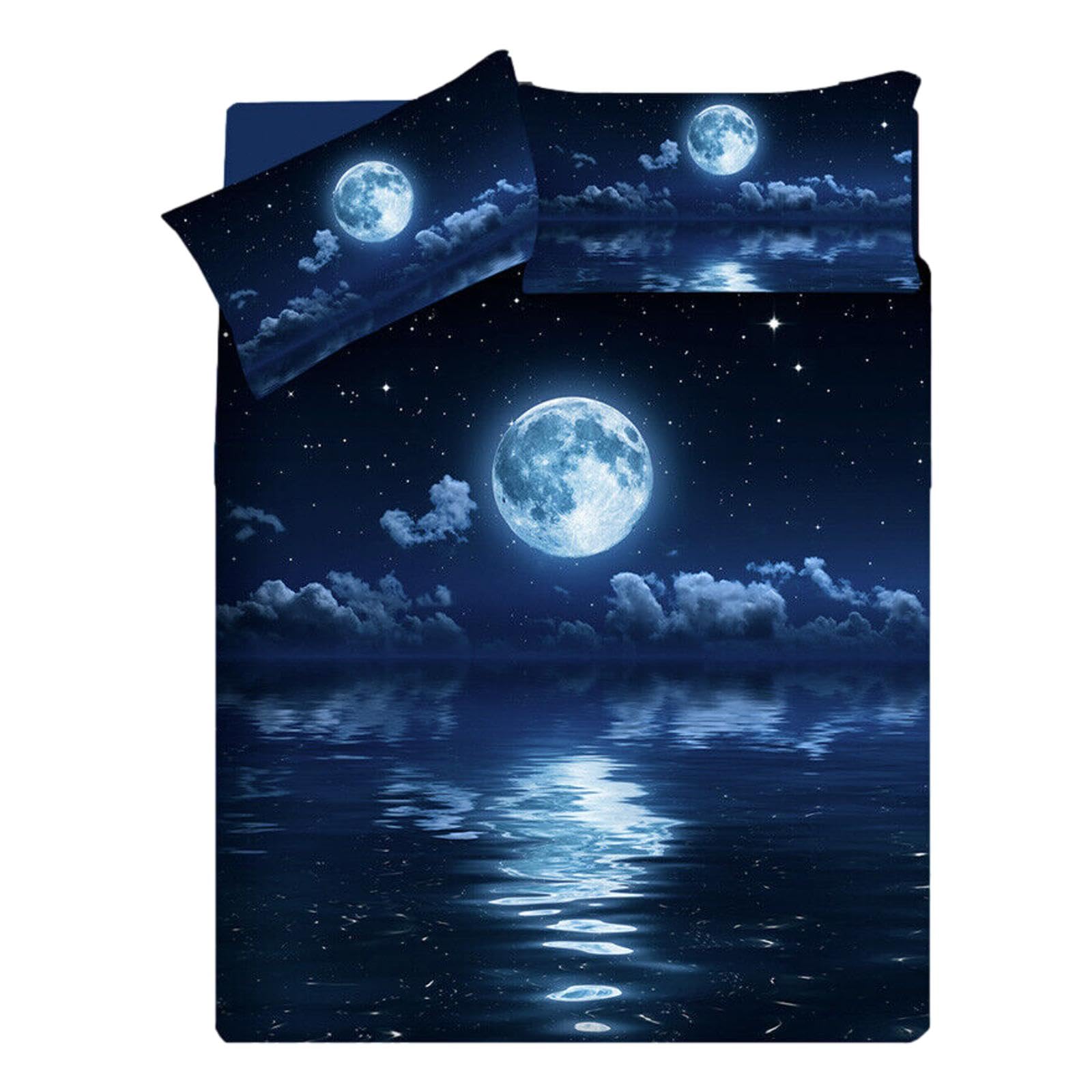Copripiumino Stampa Digitale, Letto Una Piazza e Mezzo, 100% Cotone set completo sacco e federa Disegno Luna