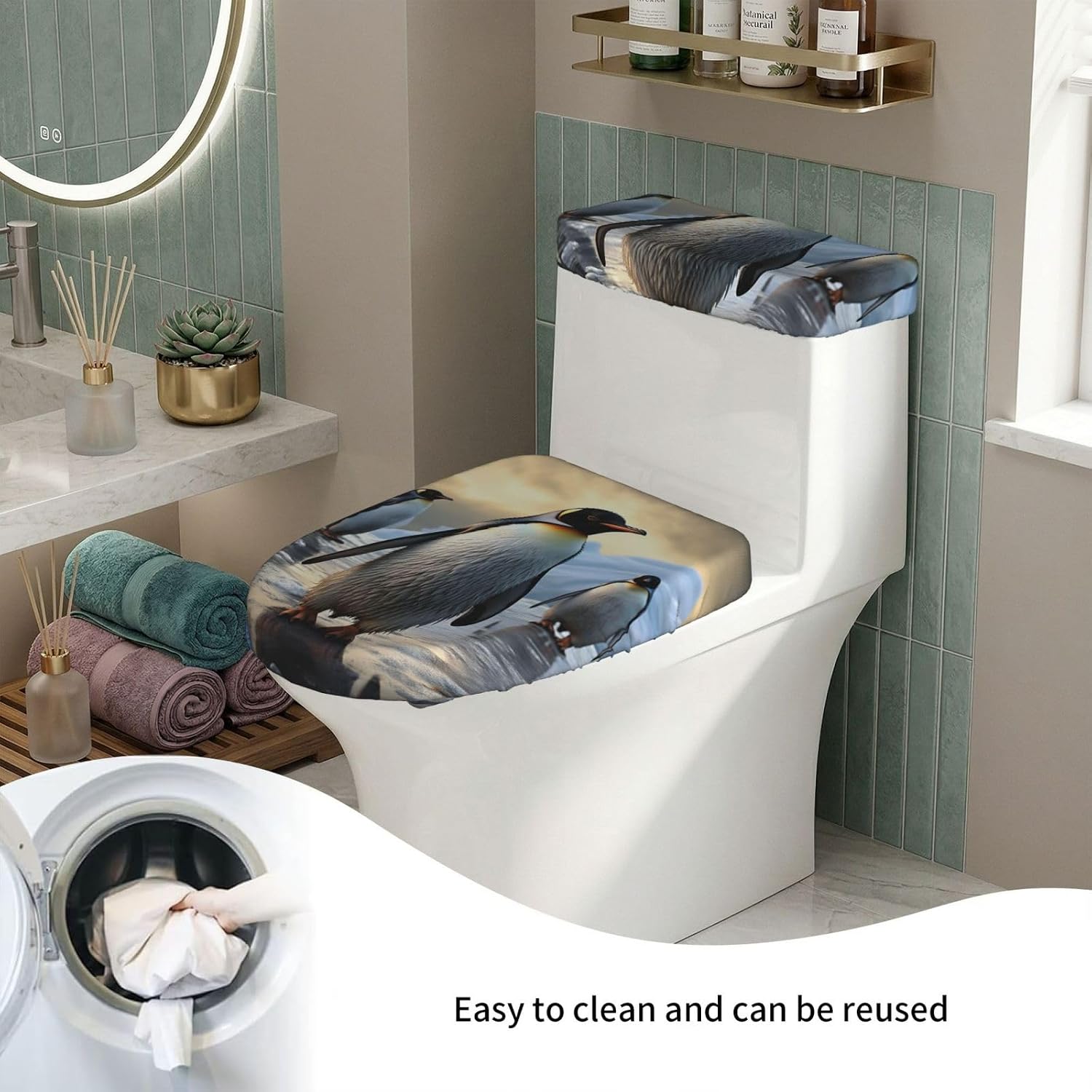 2 Pcs Toilet Lid Cover And Toilet Tank Cover Washable For Bathroom Decor image 5