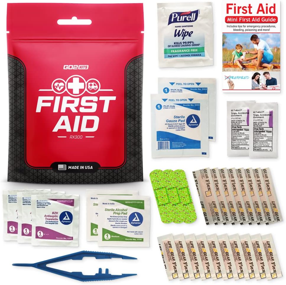 Essential 34-Piece First Aid Kit: Compact, Portable Safety Set with Bandages, Gauze, Tweezers, Ointments & More for Home, Office, Travel - Ideal Emergency Care Pack for Minor Injuries (RX300)