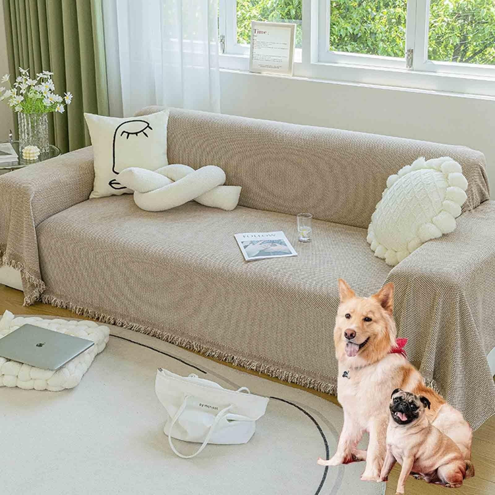 Konsilsa Large Cotton Sofa Throws Couch Cover with Decorative Fringe - Ideal for 2/3/4 Seater Sofa Couch Chair and Bed, All Season Fit(A,180x230cm)