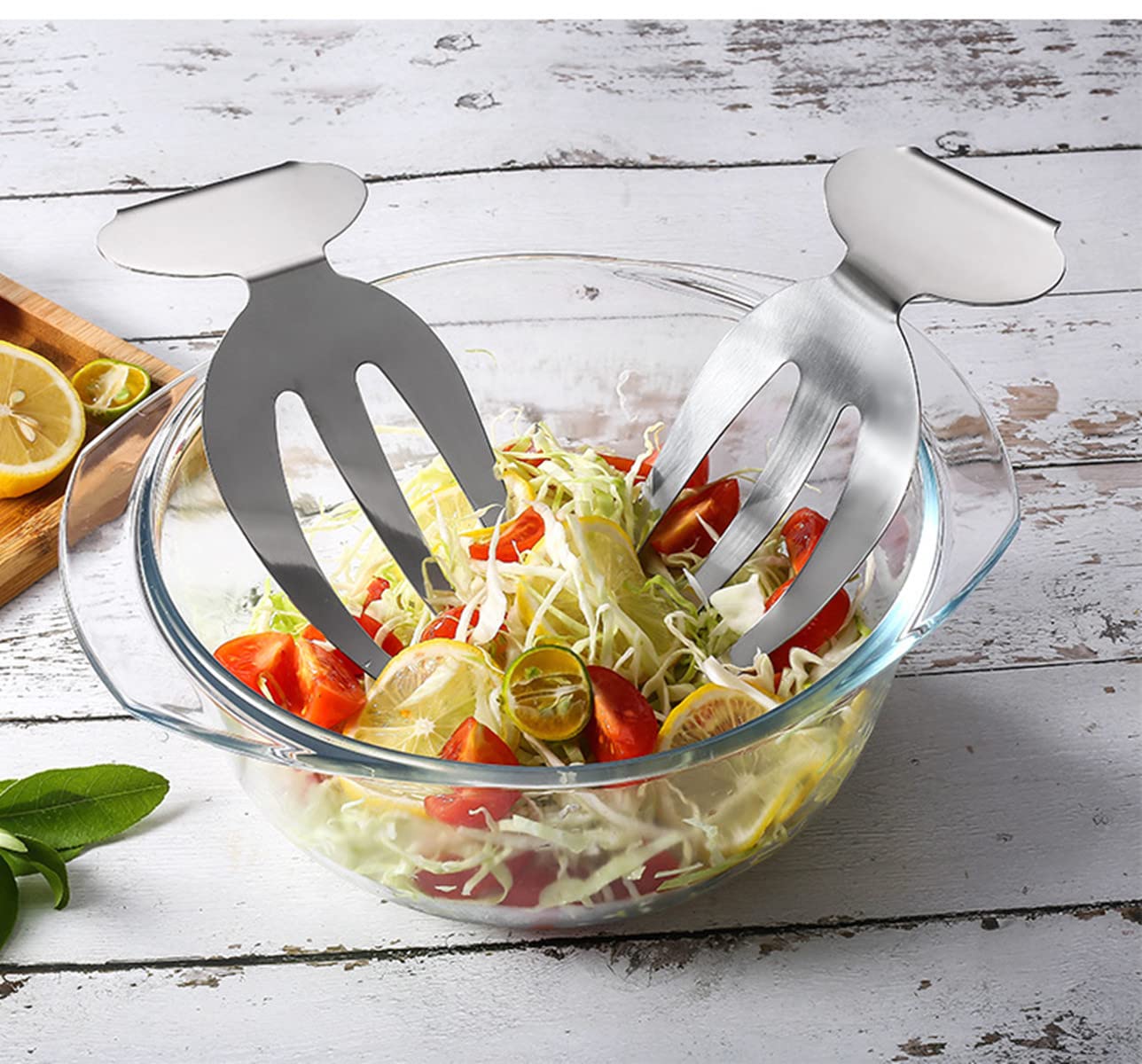 Paquete de 2 piezas para ensalada, servidores de ensalada de acero inoxidable para servir y mezclar ensalada, pasta, frutas y más en tu encimera de cocina, 9.4 x 16.8 pulgadas