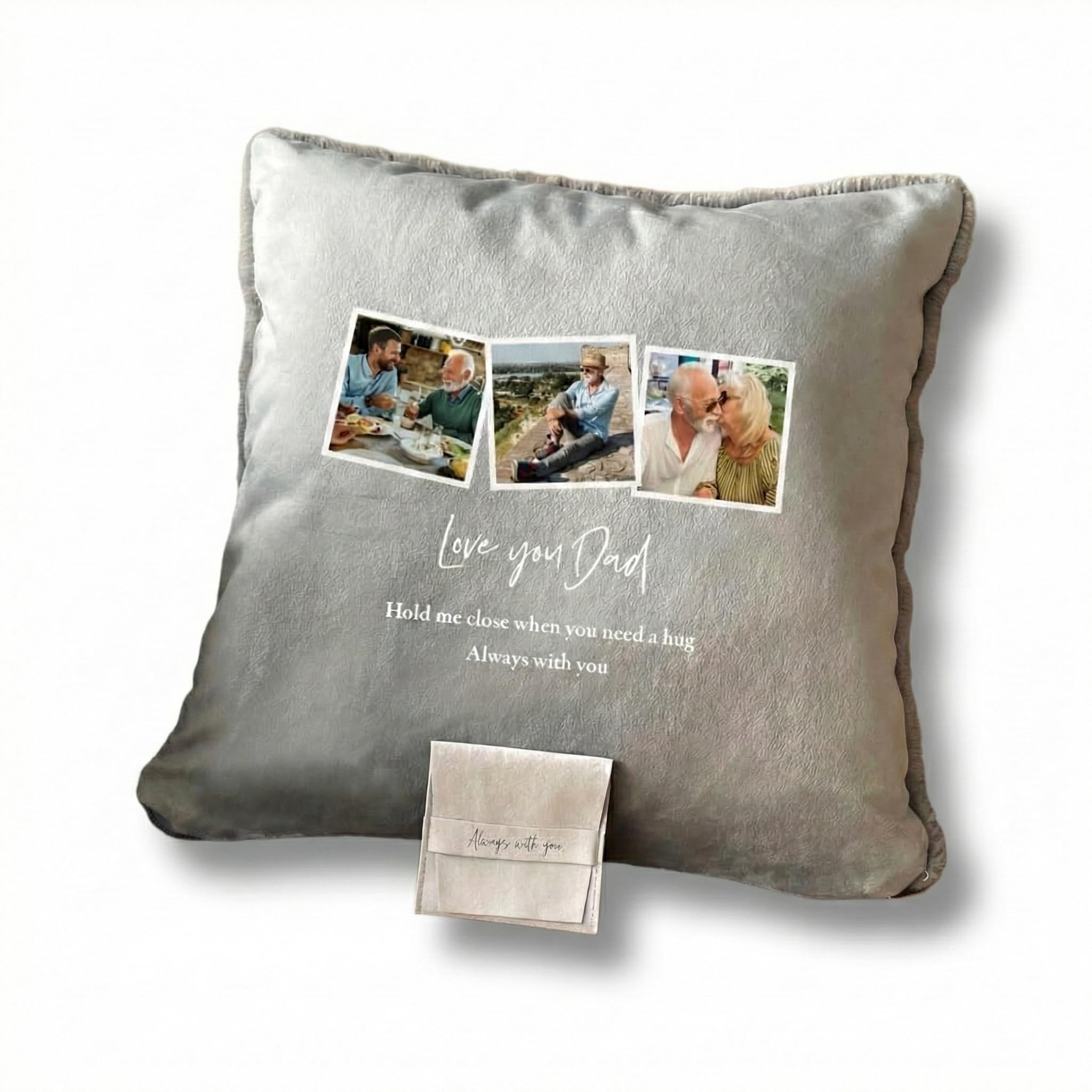 The Lovely Keepsake Company Personalised 3 Photo Memorial Ashes Faux Fur Cuddle Cushion - Custom Message | Sympathy Gift, Remembrance | 40cm x 40cm