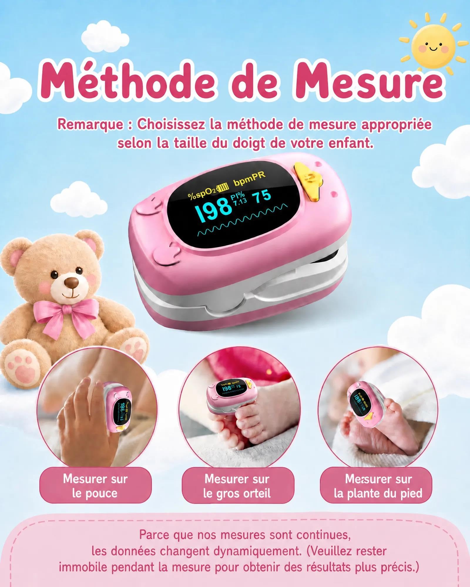 HealthTree 50A Oxymètre de Pouls Enfants, Saturomètre Pédiatrique Digital | Écran OLED Mesure 8-10s Saturation Oxygène(SpO2), Fréquence Cardiaque et PI, pour Maison Voyage (Batterie et Cordon Inclus)