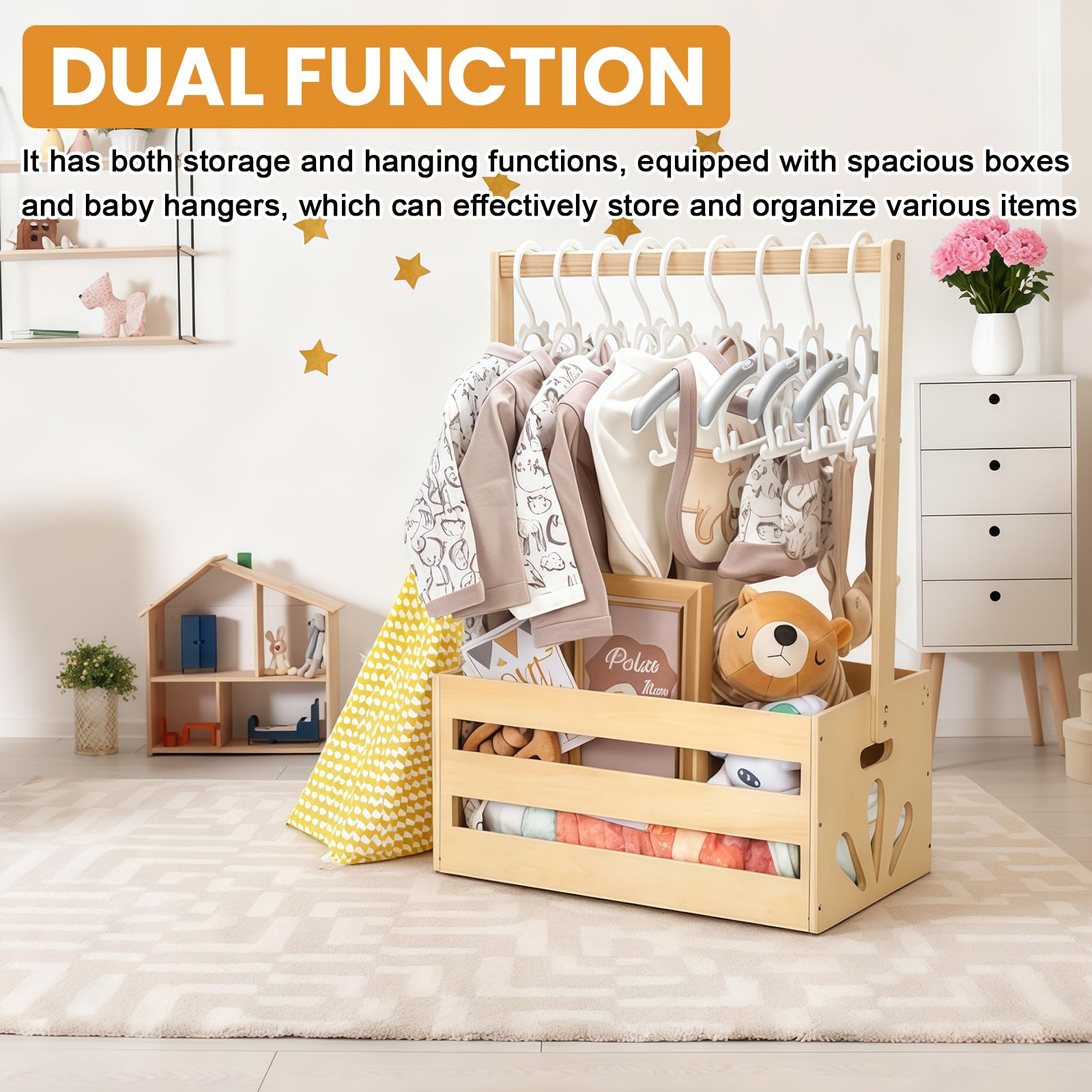Boîte de rangement en bois pour fête prénatale - Armoire avec poignée - Cintres pour enfants - Boîte de rangement pratique pour bébé - Boîte de rangement en bambou - Multi-usages - Panier cadeau pour