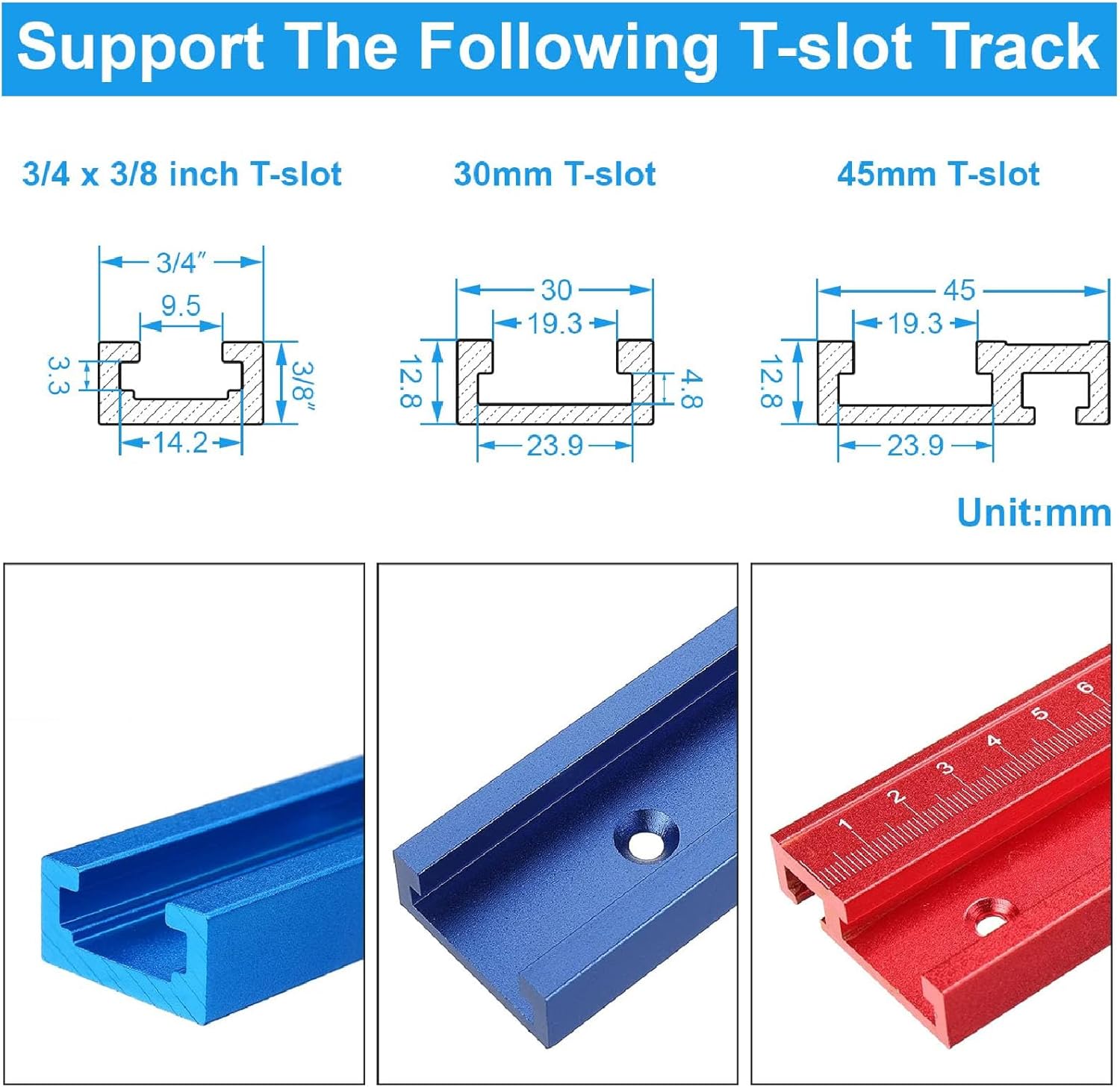 T Track Knobs Kit, 10 Sets T Track Knobs, Stainless Steel M8x100mm Threaded Bolt and Nut Washer Kit for Woodworking Jig Fixture