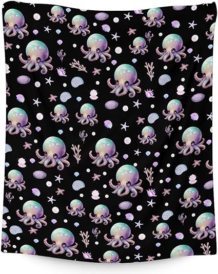 Mercuryelf Octopus Throw Blanket - Soft, Fuzzy & Warm - 50x60 Inches Flannel Blankets for Living Room, Sofa - Black Cute Throws Gift for Teens