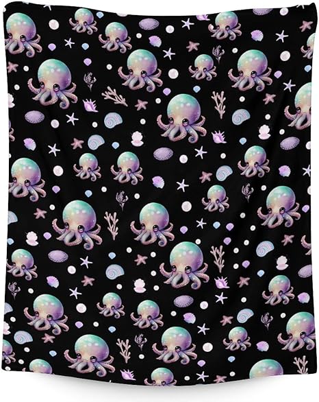 Mercuryelf Octopus Throw Blanket - Soft, Fuzzy & Warm - 50x60 Inches Flannel Blankets for Living Room, Sofa - Black Cute Throws Gift for Teens