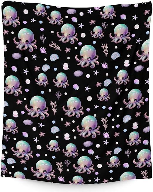 Mercuryelf Octopus Throw Blanket - Soft, Fuzzy & Warm - 50x60 Inches Flannel Blankets for Living Room, Sofa - Black Cute Throws Gift for Teens