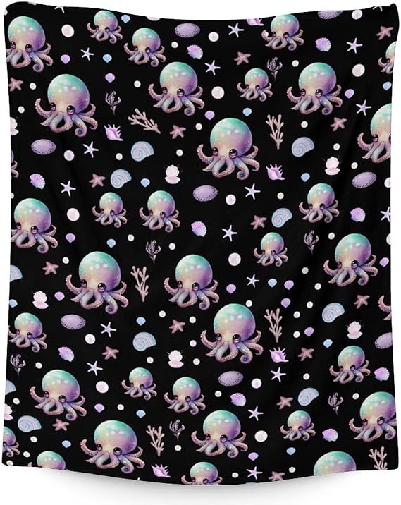 Mercuryelf Octopus Throw Blanket - Soft, Fuzzy & Warm - 50x60 Inches Flannel Blankets for Living Room, Sofa - Black Cute Throws Gift for Teens