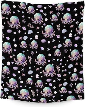 Mercuryelf Octopus Throw Blanket - Soft, Fuzzy & Warm - 50x60 Inches Flannel Blankets for Living Room, Sofa - Black Cute Throws Gift for Teens